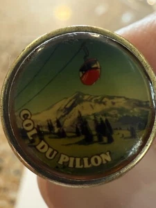 Vintage Col Du Pillon Switzerland Lapel Pin Pinback Skiing Swiss Alps Gondola - Picture 1 of 14