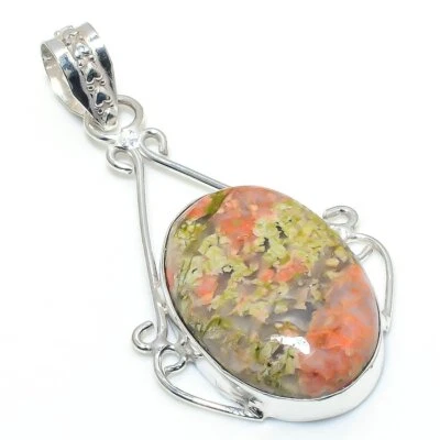 Unakit Edelstein Handarbeit 925 Sterlingsilber Antikschmuck Anhänger 2,36" h922 - Bild 1 von 4