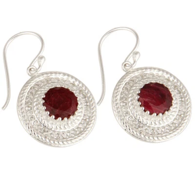 Natural Ruby White Topaz 925 Sterlinlg Silver Dangle Earrings Gemstone Jewelry - Image 1 of 2