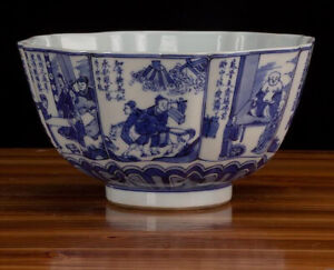 Beautiful Chinese Hand Painting Blue&white Porcelain Figure Big Bowl