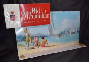1963 OLD MILWAUKEE Sailing Beach Metal Barware Sign Jos. Schlitz Vintage - Read - Picture 1 of 10