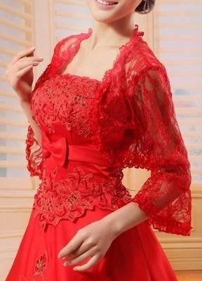 Chaqueta bolero de encaje floral nupcial chal envolvente capa vestido de novia con volantes rojo Foto 1 de 4