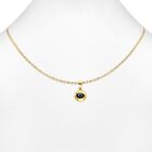 14k Real Yellow Gold 1 One Blue Evil Eye Good Luck TINY Pendant Charm Free Chain