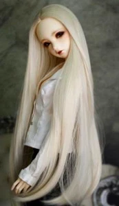 Peluca de muñeca 1/3 8-9" BJD rubia clara hebilla recta puntas rizadas cabello largo - Imagen 1 de 4
