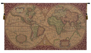 Old Map of the World Red Italian Tapestry Wall Art Hanging (New) 25x45 inch - Picture 1 of 4