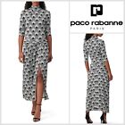 Paco Rabanne Geo Print High Neck Dress 38/S/10 Grey Black Stretch Jersey Elegant