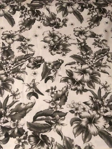 Black White Hibiscus Tropical Fabric~Polyester Rayon Linen~3.5 Yards x 57" Wide - Picture 1 of 5