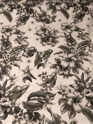 Tela tropical de hibisco blanco negro ~ poliéster rayón lino ~ 3,5 yardas x 57" de ancho Foto 1 de 4