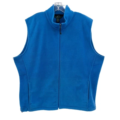 WOOLRICH Men's Size 2XL Blue Full-Zip Fleece Vest Drawstring Waist Pockets Logo - Image 1 of 4