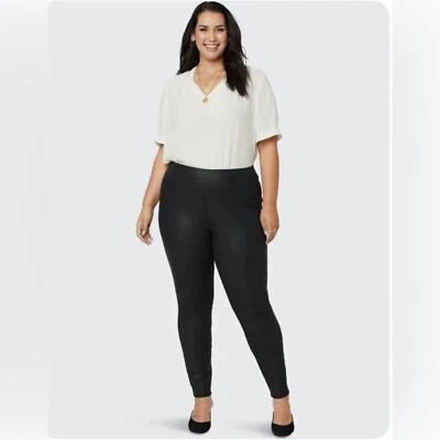 NYDJ Women's Plus Sz 3X High Waisted Black Coated Legging Pants Nylon Comfort - Image 1 of 4