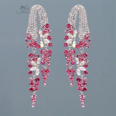 Brincos pendurados de borla de cristal rosa flor tom prata presente feminino 910 - Imagem 1 de 4