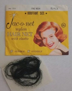 VTG JAC-O-NET Bouffant Invisible Very Thin Fine Black Nylon Mesh Hair Net/Snood - Picture 1 of 3