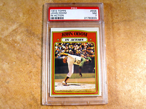 JOHN ODOM 1972 TOPPS IN ACTION PSA 7 (NM) RARE! CARD #558 OAKLAND ATHLETICS