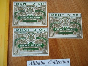 LOT  3 ETIQUETTES MONT D'OR BARREL BRANDY  EAU DE VIE COGNAC ALCOOL NAPOLEON - Picture 1 of 4