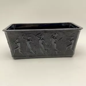 ANTIQUE L.E. SMITH BLACK AMETHYST GLASS PLANTER NEOCLASSICAL DANCING NYMPHS - Picture 1 of 11