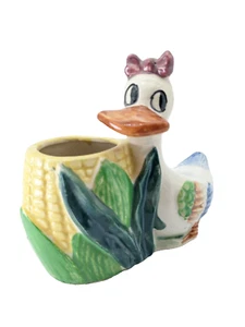 Vtg Ceramic Big-Eyed Duck Planter Corn Spring Easter Succulents 4.25"t *as is - Picture 1 of 9