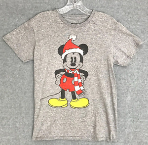 Mickey Mouse Christmas T-Shirt Small Holiday Santa Hat Walt Disney Heather Gray