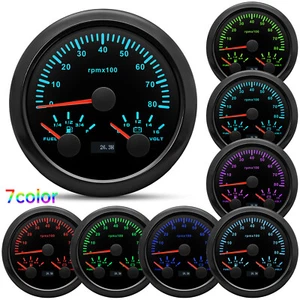 85MM Black 3 IN 1 Gauge Tachometer 8000RPM With Fuel Level Voltmeter for Boat - Picture 1 of 13