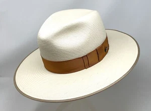 STETSON TRI CITY SHANTUNG STRAW FLAT BRIM FEDORA HAT - Picture 1 of 4