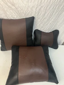 Juego de 3 reposacuello y almohada 3D Frontline combo marrón negro cuero PU  - Imagen 1 de 9