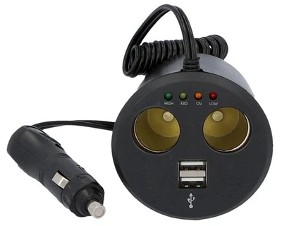 Doppel-Steckdose 12V 24V Zigarettenanzünder 2x USB Verteiler Auto Getränkehalter - Bild 1 von 4