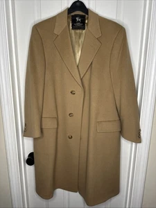 Hart Schaffner Marx Trench Coat Mens Large Tan Wool Winter Jacket Overcoat - Picture 1 of 5