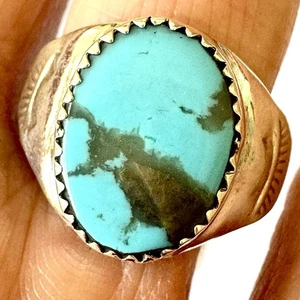 Navajo Türkis Herren Ring Gr. 11 Annie Lincoln Sterling Handarbeit Band Native - Bild 1 von 6