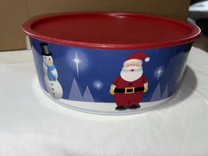 TUPPERWARE   SANTA &  Snowman One Touch 9 1/2 Cup Cookie CANISTER RED Seal EUC - Picture 1 of 11