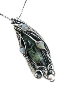 Ancient Fossil Coral Pendant: Handcrafted Sterling Silver Wire Wrap Necklace - Picture 1 of 11
