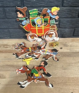 Vintage 1950s The Dolly Toy Co. Cowboy Western Stage Coach Nursery Wall Plaques - Picture 1 of 6