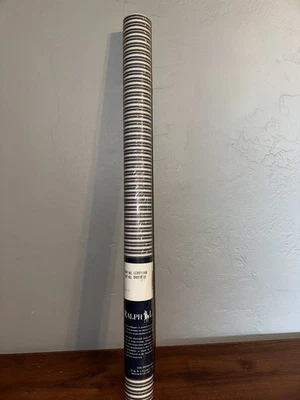 Vintage Ralph Lauren Wallpaper Blue Beige Striped Double Roll LCW013990 - Image 1 of 4