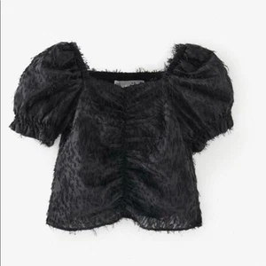 Zara Girls Black Semi Sheer Puff Short Sleeve Rouched Top Blouse size 10 - Picture 1 of 9