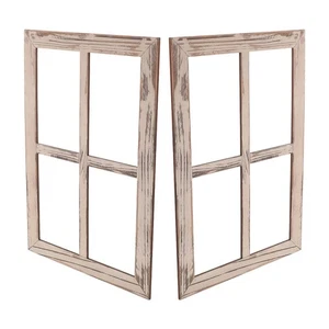 2 Pcs Wooden False Windows Country Cottage Wall Decor Fake Frame - Picture 1 of 12