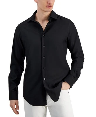 Alfani Men's Slim-Fit Dobby Dress Shirt in Black-15-15.5 32/33 - Image 1 of 4