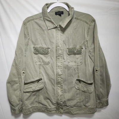 Torrid Green Military Style Cotton Ladies Jacket Plus 0 Sequin Full Zip Retro - Изображение 1 из 4