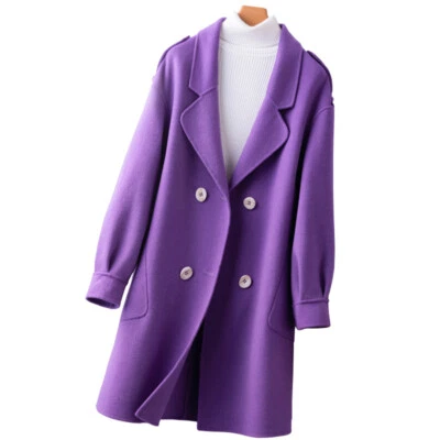 Parka de cachemir de doble cara manga larga media para mujer otoño invierno abrigos de lana Foto 1 de 4