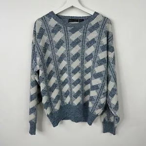 Peter England Wool Blend Sweater Men's L Blue White Pullover Grandpa Retro VTG - Picture 1 of 8