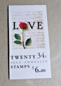 US 3498 LOVE/ROSE BK 285 (VENDING BKLT) OF "20" (34c) STAMPS USPS PKG SEALED!! - Picture 1 of 2