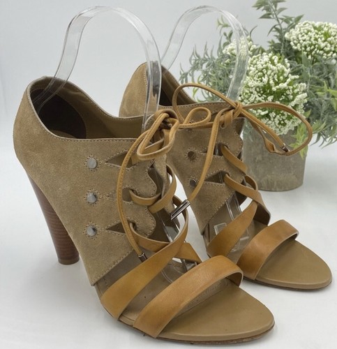 TOD’S TOD'S Sandali con tacco a cono in pelle scamosciata bicolore marrone ritagliato taglia 39 US 8