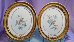 Set Of 2 VTG HOMCO Home Interiors Oval Gold Frame Birds Flowers Pictures 11 X 9" - Picture 1 of 12