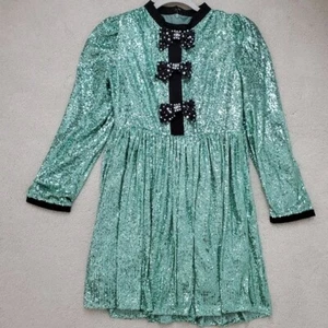 Sister Jane DREAM Green Sonic Sequin Mini Bow Dress szM - Picture 1 of 16