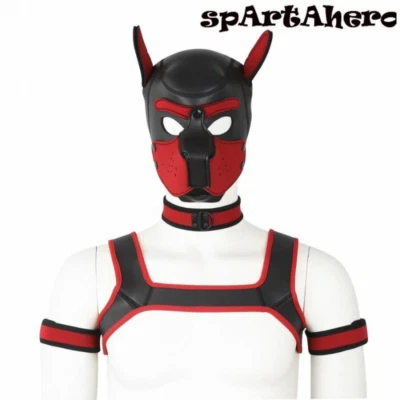 Puppy Play Hood Mask Men's Chest Strap Neck Collar Armband Sexy Costume - Image 1 of 4