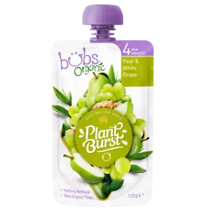 Bubs Organic Plant Burst 120g - Pear & White Grape Flavour 4+ Months - Picture 1 of 2