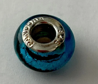 Pandora Silver Charm Retired Fascinating Iridescence Blue Murano Glass  925 ALE - Image 1 of 3
