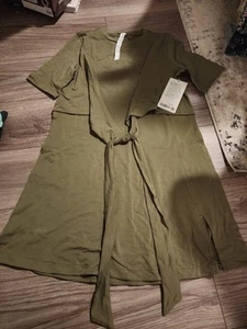 NEW Lululemon Cotton Wrap-Front T-Shirt Dress Pima Cotton Olive Green Women’s 4 - Picture 1 of 3