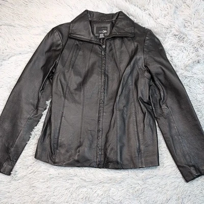 Chaqueta East 5th Mujer M Cuero Negro Cremallera Abrigo Bolsillos Preppy Comodidad  Foto 1 de 4