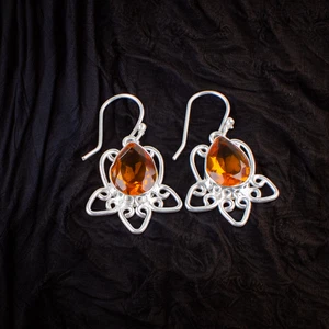 Gelber Citrin Edelstein 925 Sterling Silber Handarbeit Schmuck Ohrringe als Geschenk - Bild 1 von 2