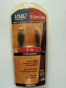 Belkin USB 2.0 F3U133-10 USB2 Hi-Speed Cable 10ft (3 meters) USB A/B Plug PC/Mac - Picture 1 of 2