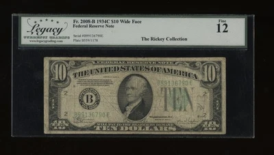 DBR 1934-C $10 FRN New York Fr. 2008-Bw Wide Legacy 12 Serial B99136790E - Image 1 of 2