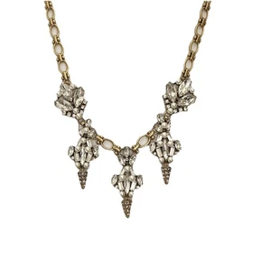 J.CREW Crystal Cluster Pavé Pearl Gold Tone Statement Necklace Vintage Signed - Picture 1 of 7